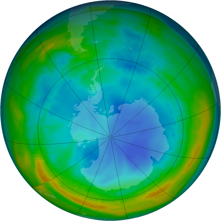 Antarctic ozone map for 27 July 1992